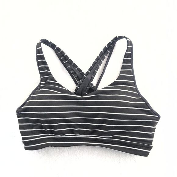 Athleta Transcendence Black White Striped Mesh Racerback Sports Bra Size Medium - Picture 1 of 10